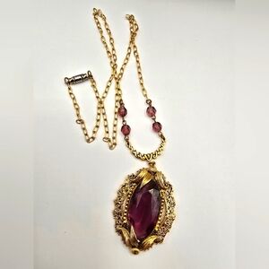 Vintage Victorian Style Amethyst Glass Lavalier Necklace